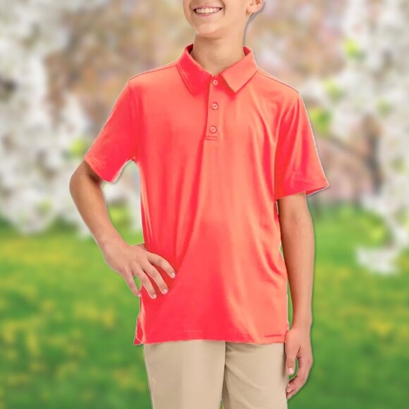 NWT Neon Coral Orange Golf Collar Polo Shirt - Boys Sizes XS (4/5), L (12/14) - Picture 1 of 4